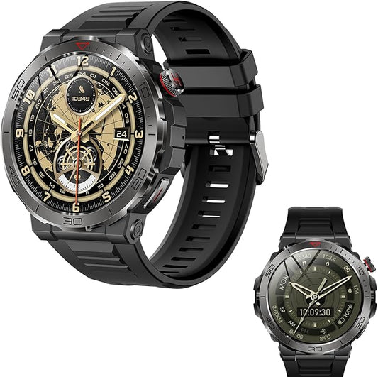 Smart Watch 1.43" AMOLED Display, Bluetooth Calling, IP68 Waterproof, Heart Rate Monitoring, Sleep Monitoring，Multi-Sport Fitness Tracking, Voice Assistant (Black)