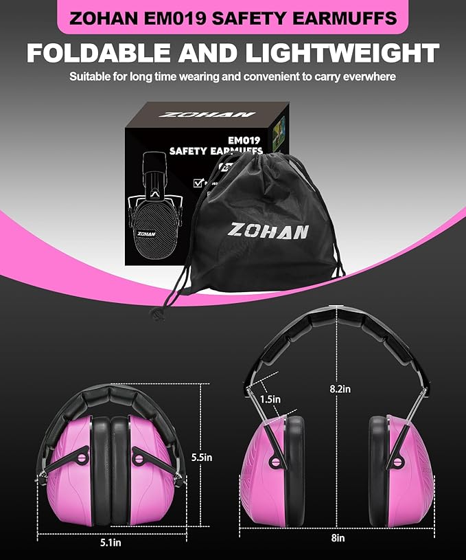 ZOHAN 019 Noise Cancelling Headphones for Adult - NRR 28dB Hearing Protection Ear Muffs for Working, Shooting, Mowing, Autism, Construction