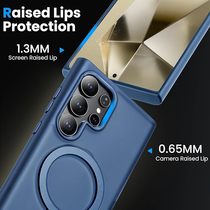 360° Rotatable Stand for Samsung Galaxy S25 Ultra Case Magnetic with Screen Protector X1 & Camera Lens Protector*1, Compatible with MagSafe, 16FT Mil-Grade Shockproof for S25 Ultra Case 6.9",Deep Blue