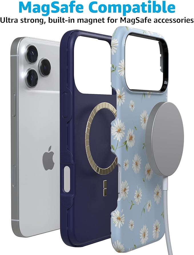 Casely iPhone 17 Pro Case | Daisy Daydream | Baby Blue Floral | Compatible with MagSafe | Bold Protective Design