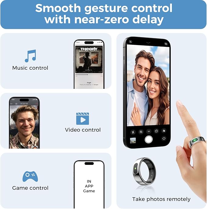 Smart Ring with Instant Notification Alerts & Gesture Control - Sleep Tracker Ring, Fitness Ring for Steps & Heart Rate, IP68 Waterproof (Silver, 12)