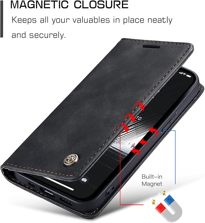 for iPhone 14 Plus Case, Flip Wallet Leather Case with Card Holder Magnetic Closure Shockproof Kickstand Protective Phone Cases Cover for iPhone 14 Plus, Black