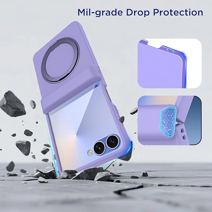 for Samsung Galaxy Z Flip 7 Case, Compatible with Magsafe, [Rugged Hinge Protection] [360° Kickstand], Mil-Grade Shockproof Slim Phone Case for Galaxy Z Flip 7 2025 (Light Purple)