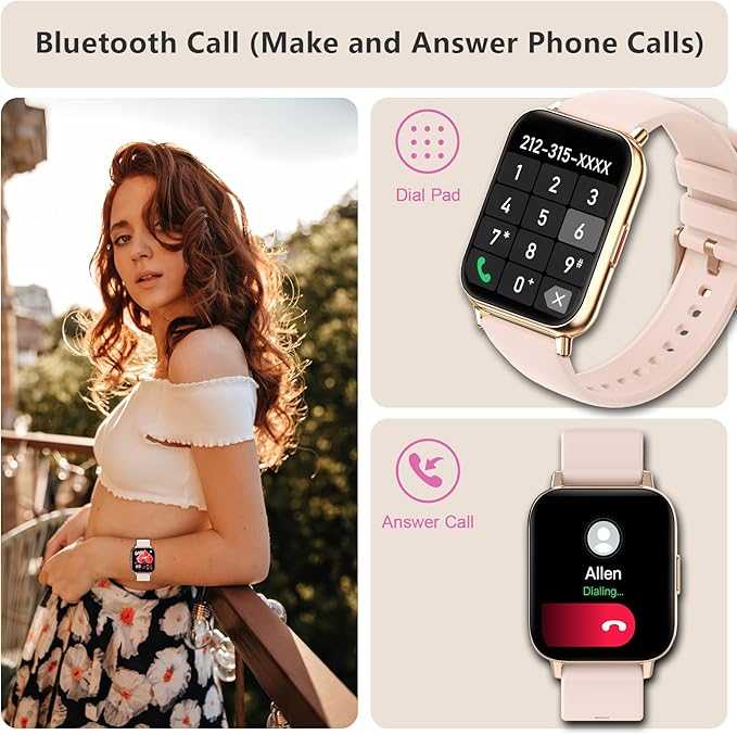 Smart Watch for Women(Answer/Dial Calls) 1.85" HD AI Voice Smartwatch with Fitness Tracker/Step Counter/Heart Rate Sleep Monitor, 120+ Sports Modes, IP68 Waterproof for Android/iOS, Pink/2 Bands