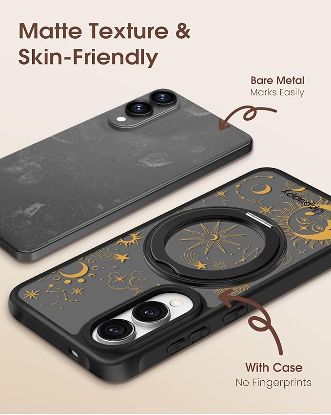 for Samsung Galaxy S25 Edge Case with 360° Rotatable Magnetic Ring - Compatible with MagSafe, Semi-Transparent Soft-Touch Material Shockproof, Cute Sun Moon Star Design for Women Girl