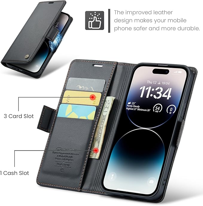 for iPhone 14 Pro Case, Premium PU Leather Wallet Case Flip Cover with [RFID Blocking][Card Holder][Stand Function] Shockproof Protective for iPhone 14 Pro 6.1 inch, Black