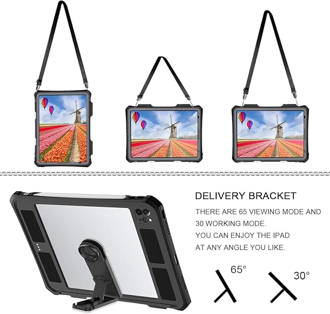 for iPad Pro 11 Case - Black Waterproof Case for iPad Pro 11 Inch 2020 2021 2022 New Clear Full Body Protection Bumper Case Shockproof Dustproof with Ring Stand Strap Built in Pen Holder