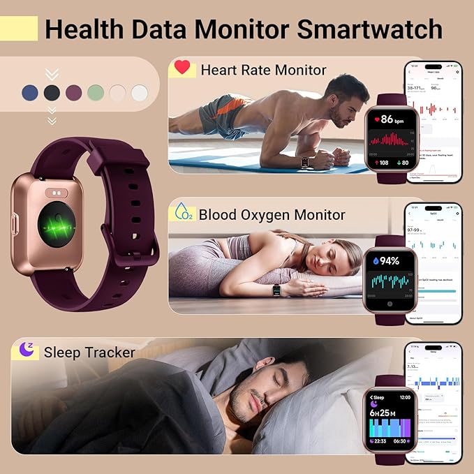 Smartwatch for Women, Compatible with Android & iPhone, 1.8'' Fitness Tracker Watch with Alexa, Call & Notification Alerts, Heart Rate & Sleep Monitor, 120 Sports Modes, Waterproof Watch for Women