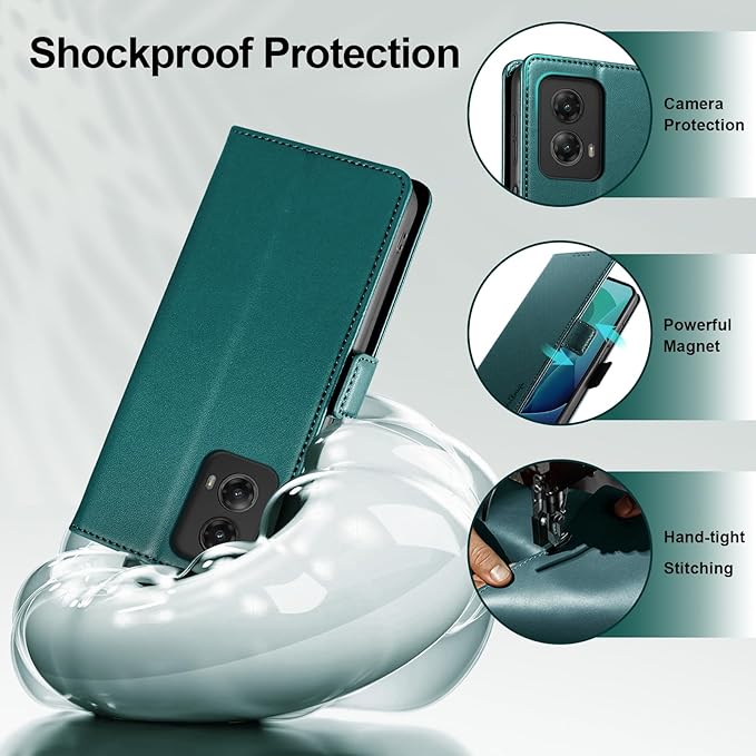 Wallet Flip Case for Moto G 5G (2024) - [RFID Blocking] Luxury PU Leather Card Holder Magnetic Phone Cover with Kickstand,Shockproof Protective Case,Green