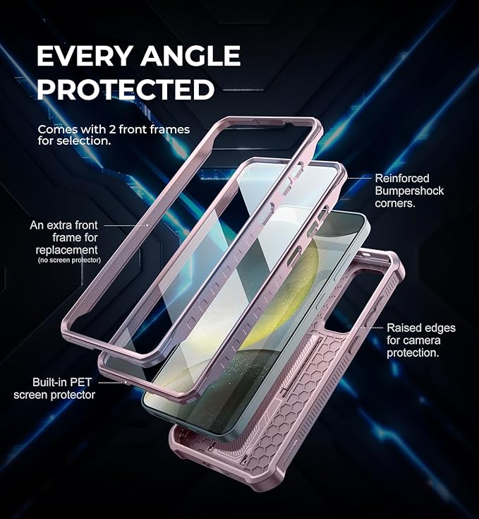 Dexnor for Samsung Galaxy S24 Plus Case with Built-in Slide Camera Cover & Screen Protector & Kickstand, Shockproof Rugged Case Full-Body Bumper Protective Cover for Galaxy S24 Plus (2024),Peony Pink