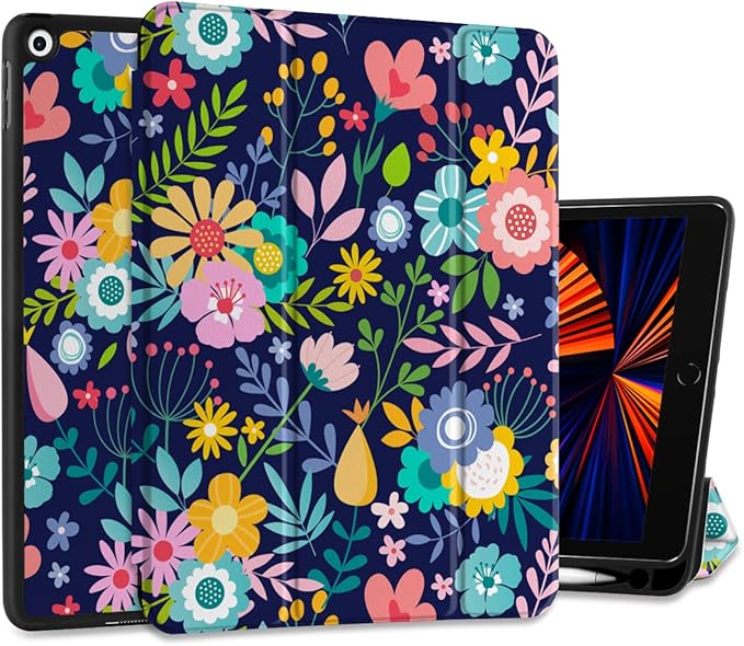 DONGKE Case Compatible with iPad 10.2 Inch 2021 2020 2019 iPad 9th/8th/7th Generation with Pencil Holder, Slim Stand Protective Case with Soft TPU Back, Auto Sleep/Wake Cover, Florals