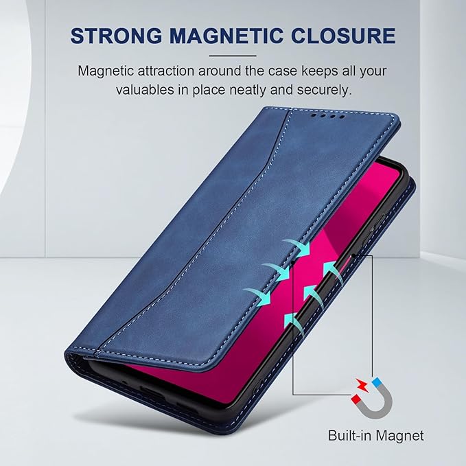 Jasonyu Flip Wallet Case for T-Mobile Revvl 7 Pro,Leather Magnetic Folio Cover with Card Holder,Kickstand - TPU Shockproof Durable Protective Phone Case,Blue