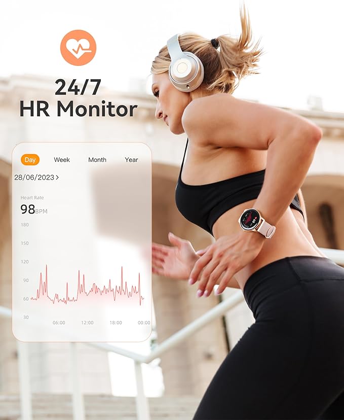 AGPTEK Smart Watch for Women, 5ATM Waterproof Smartwatch for Android and iOS Phones, Fitness Tracker Watch with 100+ Sports Modes, Heart Rate Monitor Pedometer Sleep Monitor, Pink