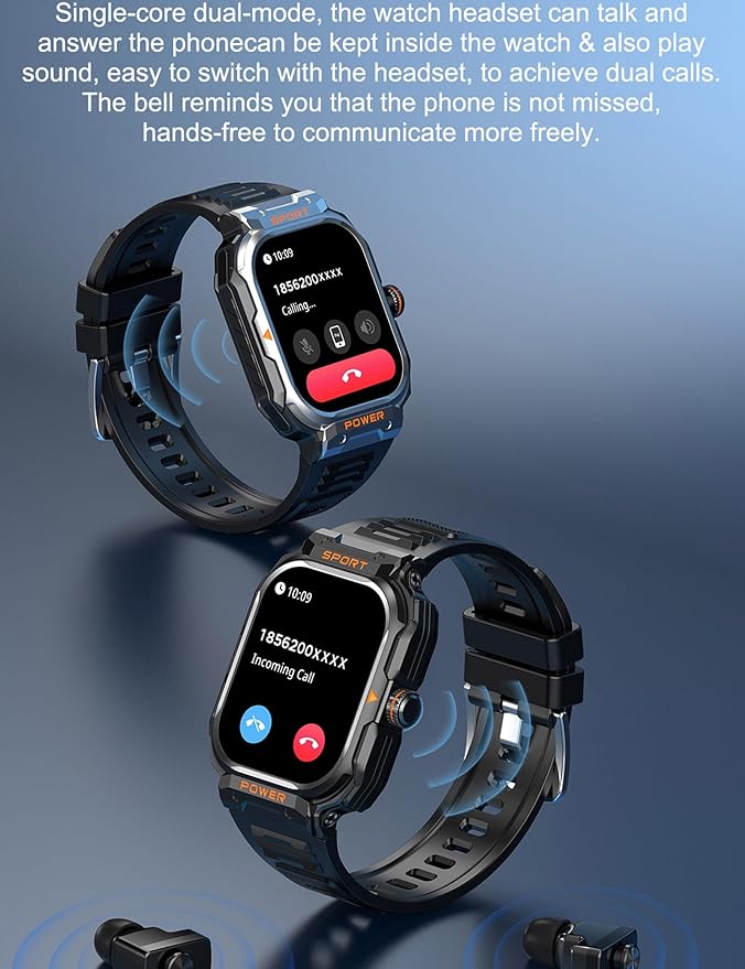 ZJX Smart Watch with Earbuds,2.01" HD Touch Screen Headset Sports Smart Watch for Man Women for iPhone Android,Bluetooth Fitness Tracker Smartwatch, Message Notification, Answer, Dial Calls