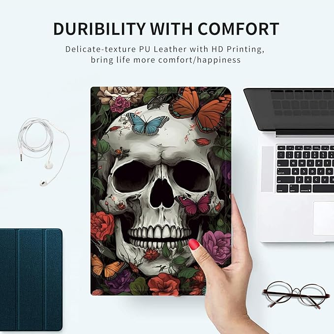 Case for Microsoft Surface Pro 7/7 Plus/Pro 6/5/4/LTE 12.3 Inch PU Leather Slim Lightweight Multiple Angles Stand Smart Cover with Auto Wake/Sleep, Skull Butterflies