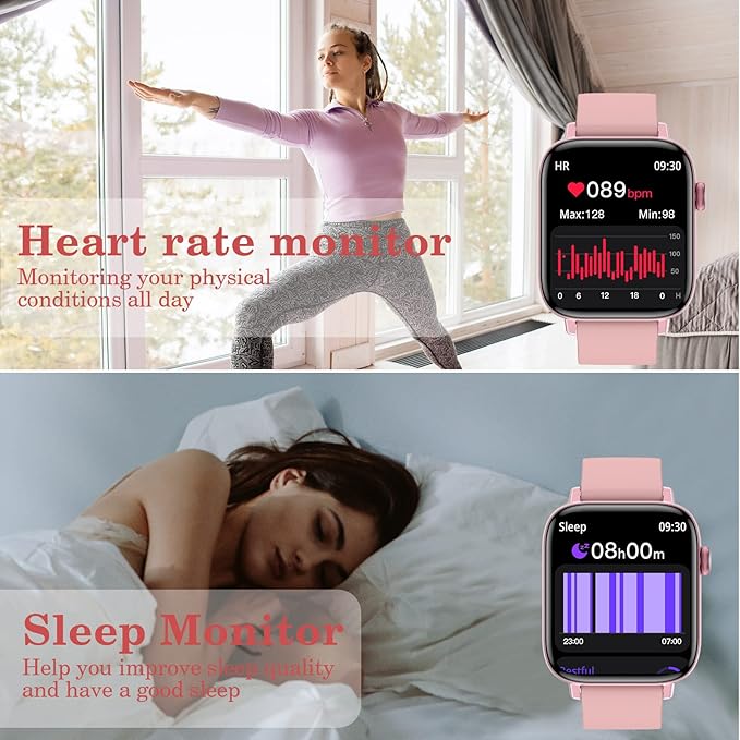 1.90'' with Smart Watch(Answer/Make Calls),Smart Fitness Tracker Watches for Android/iOS Phones,Bluetooth Call and Text Message/Sleep Monitor/Heart Rate/Step Counter Android Smartwatch for Women Men