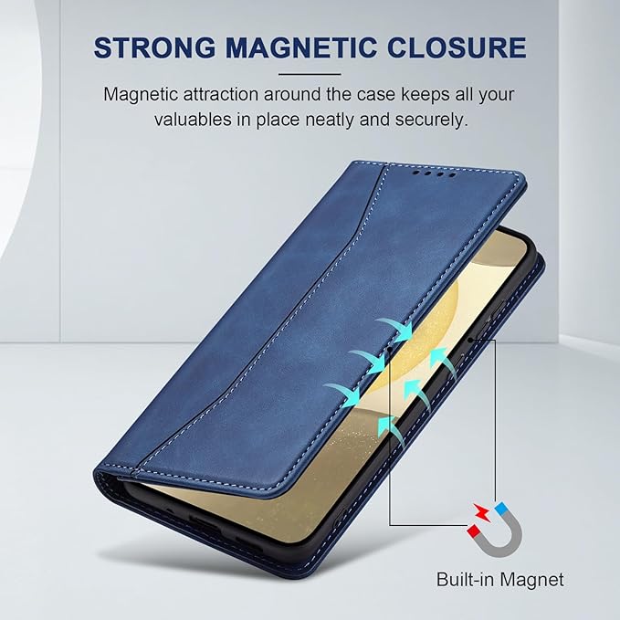 Jasonyu Flip Wallet Case for Samsung S24 5G,Leather Magnetic Folio Cover with Card Holder,Kickstand - TPU Shockproof Durable Protective Phone Case,Blue