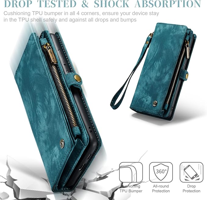 SZHAIYU 2 in 1 Detachable for Samsung Galaxy S23+ / S23 Plus Wallet Case with Card Holder, Retro Premium Flip Leather Cover Magnetic Zipper Pocket Phone Cases 6.6'' (Blue,S23+/S23 Plus)