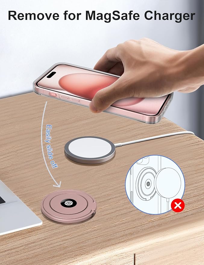 EWA MagOne Ultra (Plate Edition) Phone Grip Stand with Leather Finger Strap, Removable Magnetic Ring Holder Kickstand Loop, Double-Sided Magnetic Accessories for Phone-Rosegold