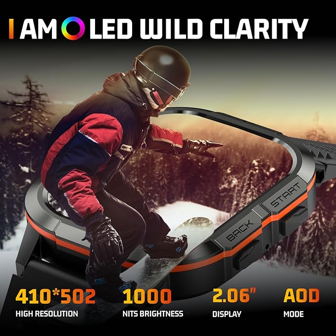 Smart Watches for Men-2.06”AMOLED(Answer/Make Calls), IP68 Fitness Activity Step Tracker with Sleep Monitor/110+ Sports Modes, Tactical SmartWatch for Android iOS Samsung Compatible (Orange, 2.06)