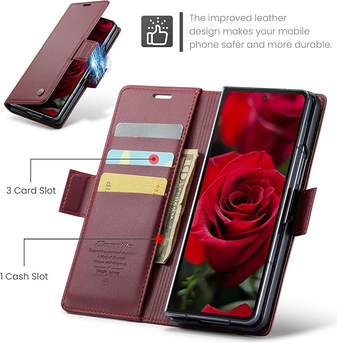 for Samsung Galaxy Z Fold 6 Case, Premium PU Leather Wallet Case Flip Cover with [RFID Blocking][Card Holder][Stand Function] Shockproof Protective for Samsung Galaxy Z Fold 6, Red