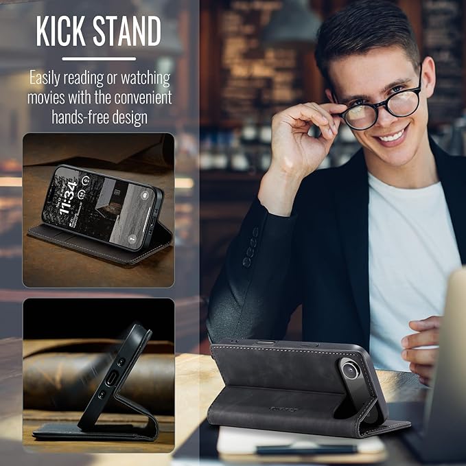 for iPhone 17 Air Case, Flip Wallet Leather Case with Card Holder Magnetic Closure Shockproof Kickstand Protective Phone Cases Cover for iPhone 17 Air, Black