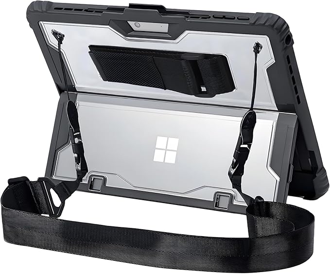 for Microsoft Surface Pro7 Pro7+ Pro6 Pro5 Pro4 Tablet Protective Case 12.3 inches, Thicken and Rugged Cover with Stand Case, Compatible Keyboard Cover, Including Hand Strap Shoulder,Black