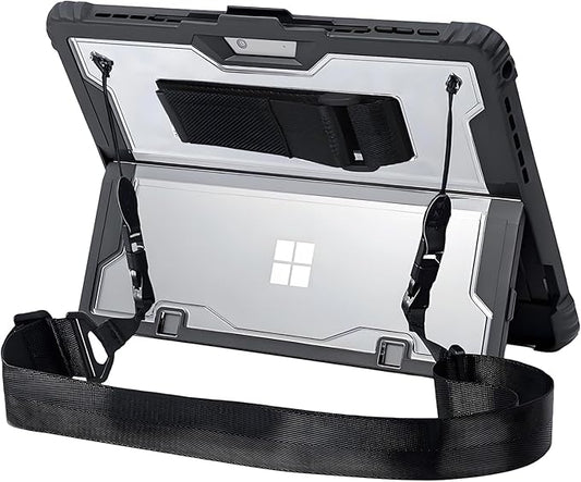 for Microsoft Surface Pro7 Pro7+ Pro6 Pro5 Pro4 Tablet Protective Case 12.3 inches, Thicken and Rugged Cover with Stand Case, Compatible Keyboard Cover, Including Hand Strap Shoulder,Black