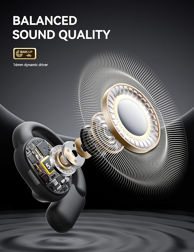 JOYROOM Open-Ear Wireless Earbuds Bluetooth 5.4 Headphones Sport IPX4 Waterproof Ear Buds for During Running/Workout Black