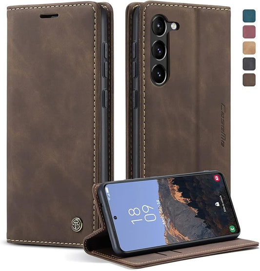 for Samsung Galaxy S23 5G Case, Flip Wallet Leather Case with Card Holder Magnetic Closure Shockproof Kickstand Protective Phone Cases Cover for Galaxy S23 5G 6.1 Inch,Coffee