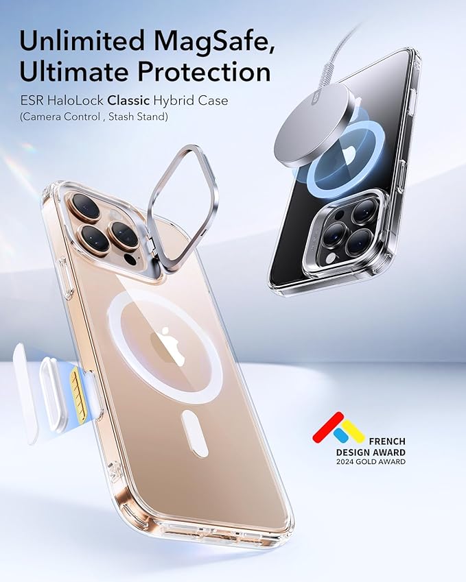 ESR for iPhone 16 Pro Case, Camera Control Button Compatible with MagSafe, Military-Grade Protective Case for iPhone 16 Pro, Built-in Stash Stand iPhone Case, Scratch-Resistant Back Cover, Clear
