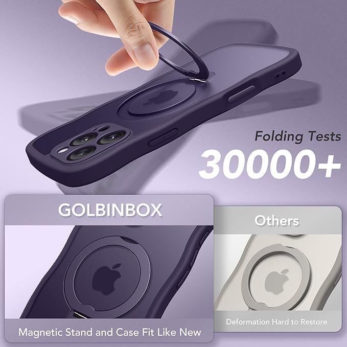 GolbinBox for iPhone 16 Pro Case for Women,[Compatible with Magsafe][360° Spin Magnetic Stand][Cute Wave Edge][Military-Grade Protection] Translucent Matte Phone Case for iPhone 16 Pro, Dark Purple