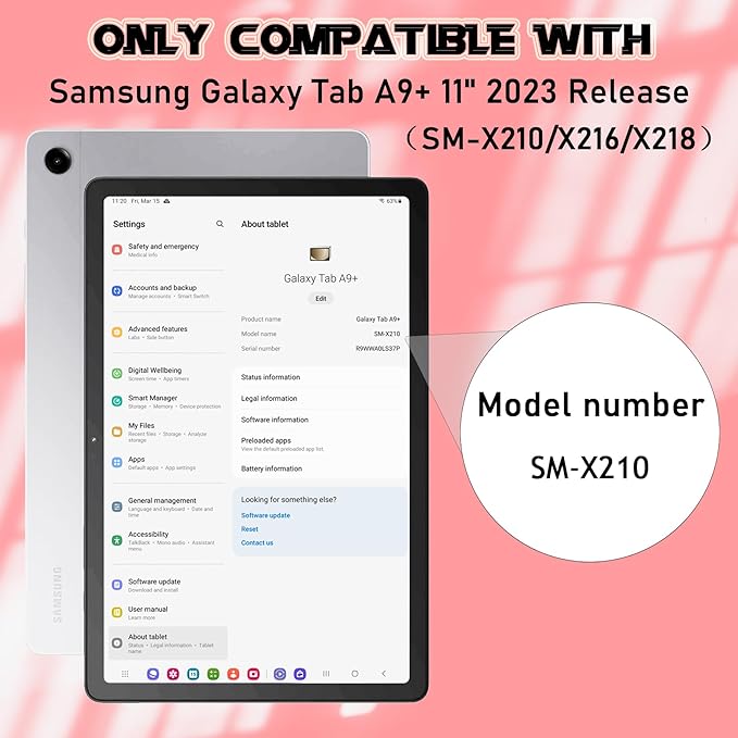 Case Compatible with Samsung Galaxy Tab A9+ / A9 Plus 11 inch 2023 - Heavy Duty Rugged Shockproof Protective Cover with Kickstand - for Samsung Tab A9+ Tablet (SM-X210/X216/X218), Red+Black