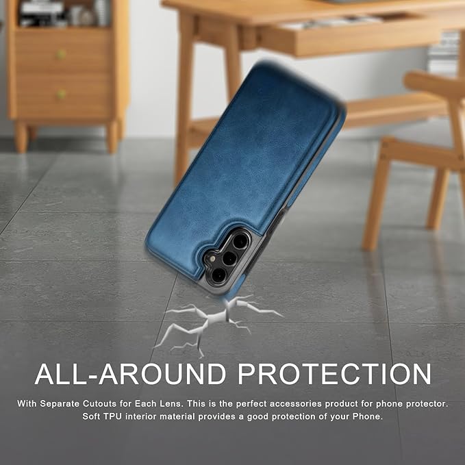 DJDUCK Designed for Samsung Galaxy S25 Case Wallet with Card Holder, [Magnetic Clasp Cover] [RFID Blocking Leather Protection] Shockproof Women Men Cases for Samsung S25 Bright Blue