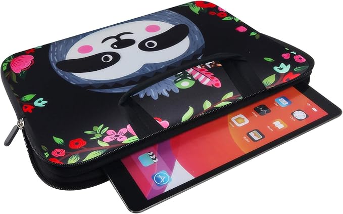 Violet Mist 11 11.6 12 Inch Laptop Sleeve Funny Sloth Pattern Laptop Carrying Bag Case with Handle Cute Protective Neoprene Notebook Tablet Computer Travel Cover Pouch Briefcase, Sloth Floral
