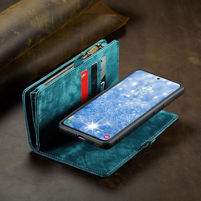 SZHAIYU 2 in 1 Detachable for Samsung Galaxy S23 Wallet Case with Card Holder, Retro Premium Flip Leather Cover Magnetic Zipper Pocket Phone Cases 6.1'' (Blue,S23)