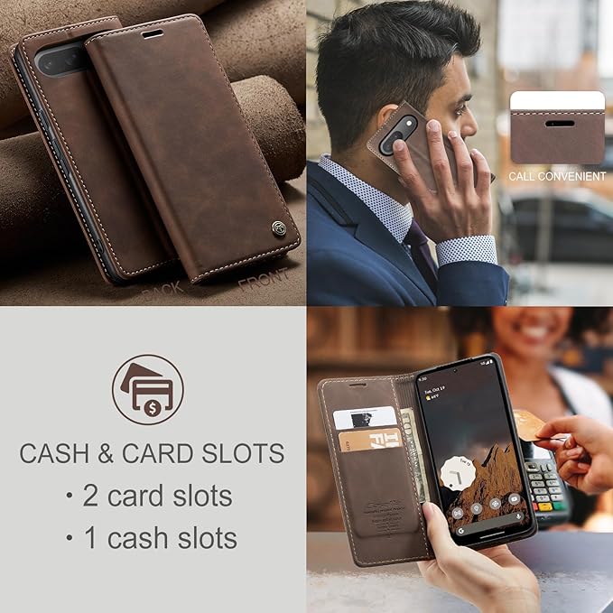 for Google Pixel 10 Pro/Pixel 10/Pixel 9/Pixel 9 Pro Case, Flip Wallet Leather Case with Card Holder Magnetic Closure Shockproof Kickstand Protective Phone Cases Cover, Coffee