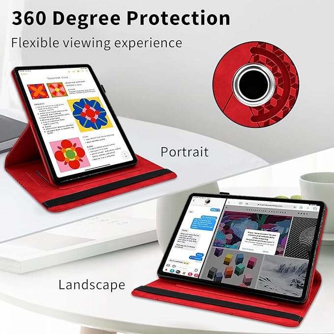 Rotating Case for Samsung Tab S10 Lite /S10 Fe/S9 Fe 10.9 Inch /S9 Tab 360° Rotating Cover Multi-Angle Viewing Stand Auto Wake/Sleep PU Leather Business Folio Protective Cases, Red