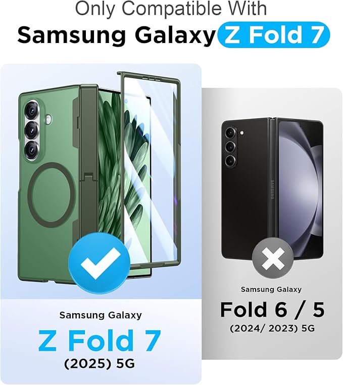 Temdan Magnetic for Samsung Galaxy Z Fold 7 Case,[Compatible with MagSafe][Built-in HD Screen Protector&Invisible Kickstand][Hinge Protection]Translucent Matte Shockproof Phone Case for Z Fold 7,Green