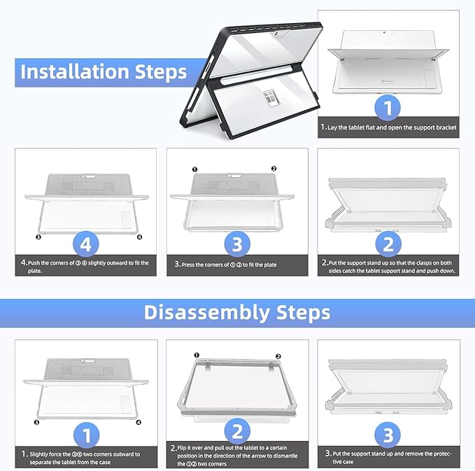 Case for Microsoft Surface Pro 11/10/9/8 13-Inch All-in-One Rugged Case - Compatible with Type Cover Keyboards, (Transparent)