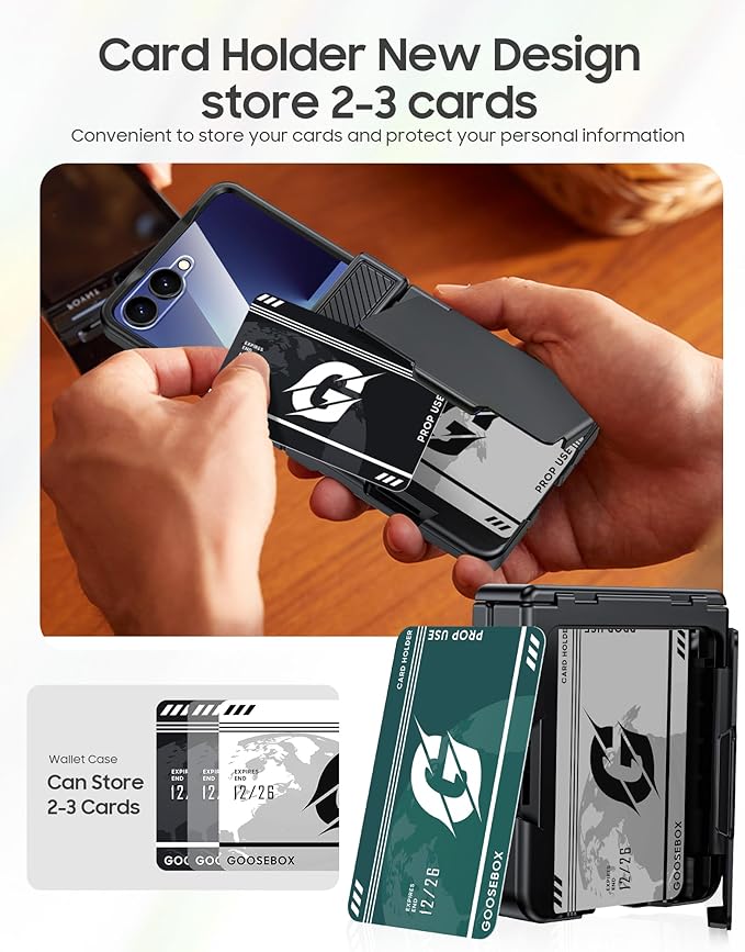 for Samsung Galaxy Z Flip 7 Case Wallet RFID Card Holder&Hinge Protection&HD Screen Protector, Full Body Shockproof Cover for Galaxy Z Flip 7(Black)