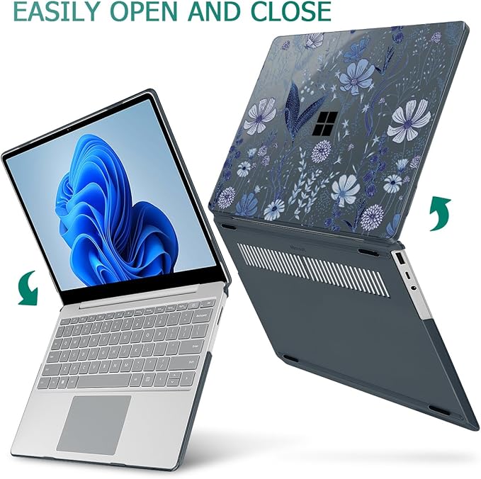 Tuiklol Case for 12.4 Inch Microsoft Surface Laptop Go 3/2 / 1 2023-2020 Releases, Plastic Hard Shell Case with Screen Protector and Keyborad Cover +Dust Plugs Model 2013/1943,Blue Line Floral