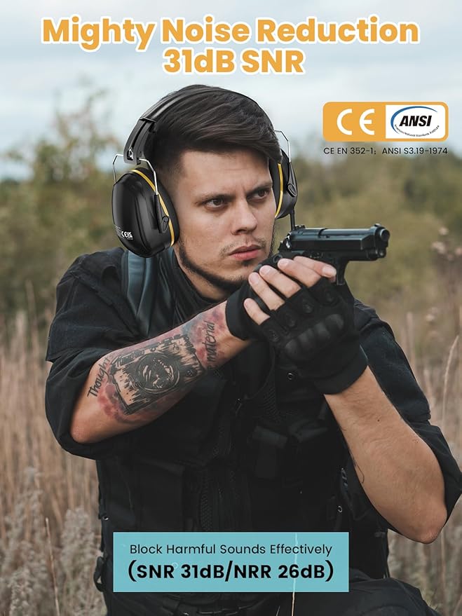Dr.meter Noise Cancelling Headphones for Adults Kids, 31dB SNR Ear Protection Earmuffs for Gun Range, Kids Autism Sensory Adjustable Noise Reduction Safety Ear Muffs for Lawn Mowing, Woodwork