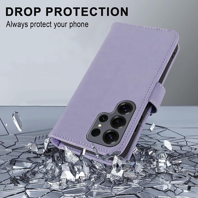 MONASAY Wallet Case Fit for Samsung Galaxy S25 Ultra 6.9 inch, [Lens & Glass Screen Protector Included] [RFID Blocking] Flip Folio Leather Cell Phone Cover with Credit Card Holder, Lavenders