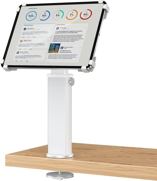 AboveTEK iPad Desk Grommet Mount, Adjustable Tablet Desk Mount with 360° Rotation & 180° Tilt, Fits 9.7"-13" Tablets, Anti-Theft iPad Stand, Heavy-Duty Aluminum Tablet Stand, Perfect for Work (Silver)