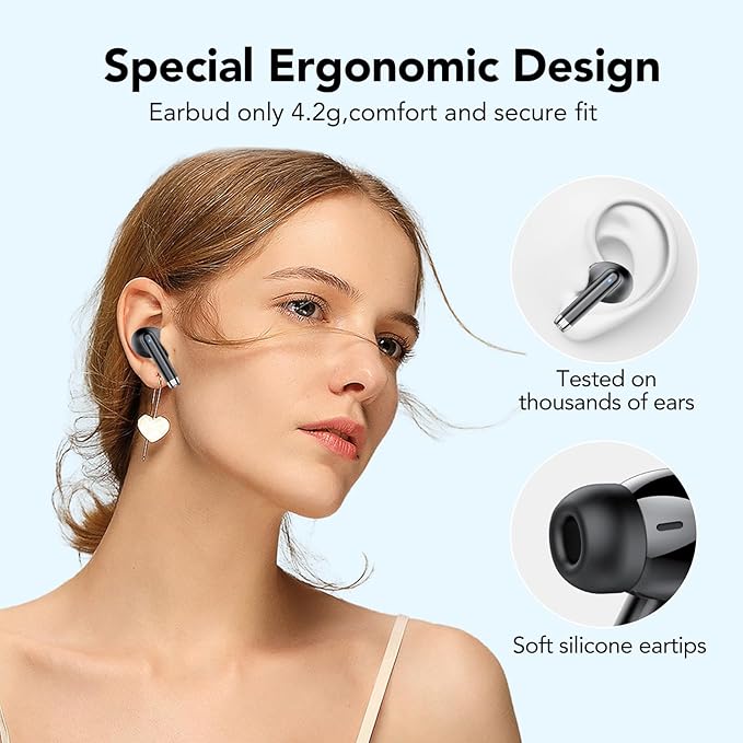 Wireless Earbuds, 2025 New Bluetooth 5.4 Headphones HiFi Stereo with 4 ENC Mic, 40H Mini Ear Buds In-Ear Noise Cancelling Earbuds with LED Screen, Ultra Light USB-C Bluetooth Earphones for Android iOS