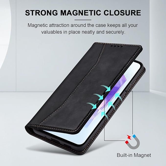 Jasonyu Flip Wallet Case for Samsung Galaxy A55,Leather Magnetic Folio Cover with Card Holder,Kickstand - TPU Shockproof Durable Protective Phone Case,Black