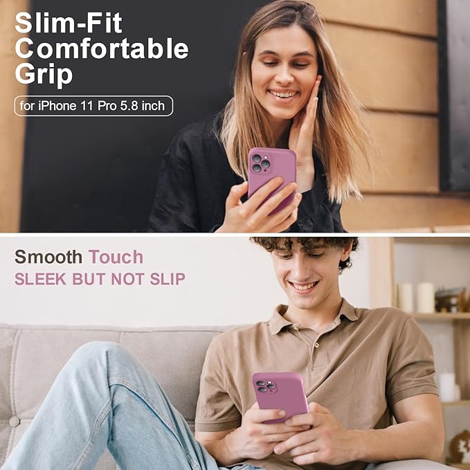 Vooii Compatible with iPhone 11 Pro Case, Upgraded Liquid Silicone with [Flat Edges] [Camera Protection] [Soft Anti-Scratch Microfiber Lining] Phone Case for iPhone 11 Pro 5.8 inch - Lavender Purple