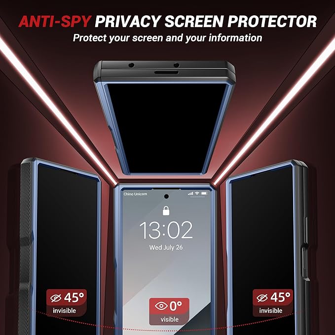 TONGATE 360° Spin Magnetic Stand for Z Fold 7 Case with Privacy Screen Protector, [Compatible with Magsafe] [Anti Spy] [360° Ring Holder] Full-Body Shockproof Case for Samsung Galaxy Z Fold 7, TiBlue