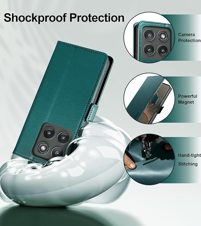 Wallet Flip Case for Motorola Edge (2025) - [RFID Blocking] Luxury PU Leather Card Holder Magnetic Phone Cover with Kickstand,Shockproof Protective Case,Green